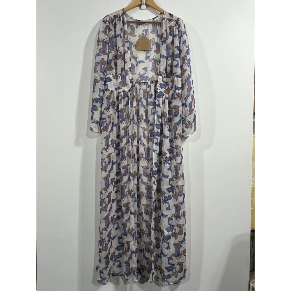 NWT Kori Sheer Floral Maxi Duster Kimono Dress Boho Festival Womens Large Fairy